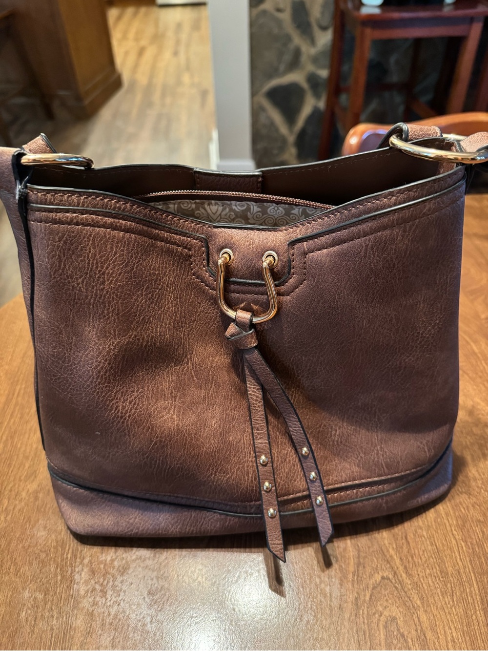 Classic Brown Leather Tote Handbag
